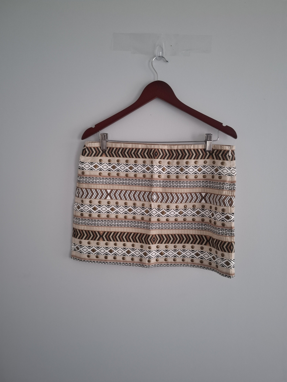 Striped Geo-Print Mini Skirt in Brown and Cream